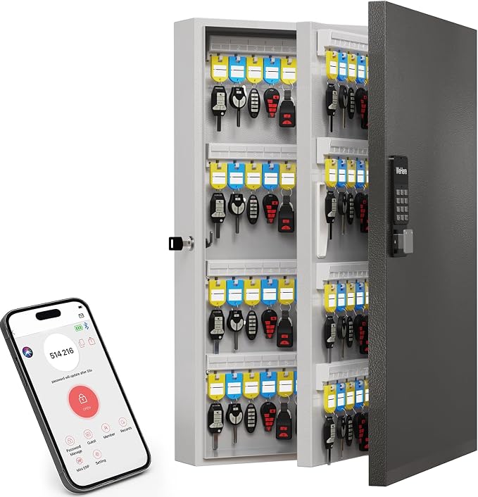 192 Key Lock Box Smart Key Organier Cabinet with Keypad & App for Office | Wall Mounted Lockbox use App, Custom & One Time Password, WiFi (Need W100 Bridge) Unlock for School, Office, Fleet, Hotel
