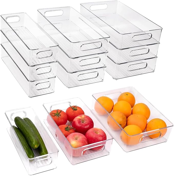 9 Pack Refrigerator Organizer Bins | 3 Sizes Clear Pantry Storage with Handles for Fridge, Freezer, Shelves, Drawer, Bins, Snack Organizer for Home & Kitchen