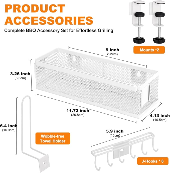 Griddle Caddy Side Shelf Organizer Grill Tool Holder (White) | Steel Grill Tool Holder with Paper Towel Rack No-Drill Outdoor Cooking Accessories Storage for Flat Top Grills & BBQ Stations