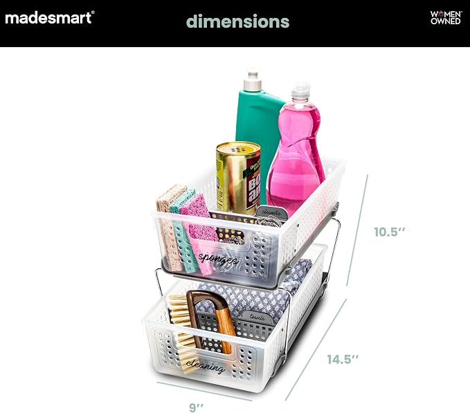 madesmart Two Tier Pull Out Organizer with Dividers, Frost