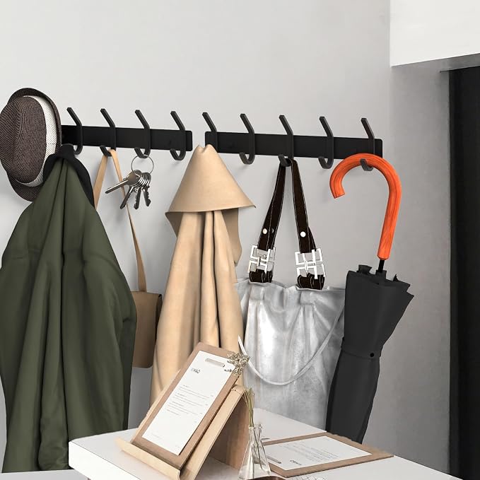 VAEHOLD Wall Hooks, Heavy Duty Aluminum Towel Hooks for Hanging Coat, Hat, Key, Clothes, Closet Hook Wall Mount for Kitchen, Bathroom, Office (“C“ Shape Coat 5 Hooks 1 Pack)