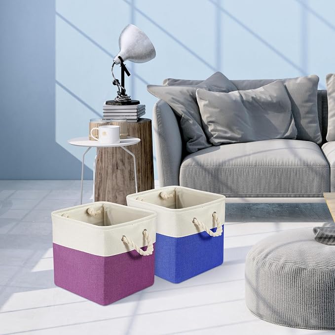 Geiserailie 6 Pcs 13 x 13 Inch Cube Storage Bins Fabric Storage Organizer Bins Foldable Cube Baskets with Sturdy Carry Handles Wicker Baskets for Home (Primary Colors)