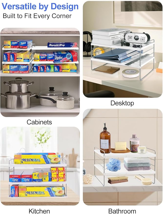 Cirhy Expandable Foil and Plastic Wrap Organizer, 3-Tier, 9.8-15.6 in | Adjustable Pantry Organizers and Storage, for Tin Foil, Ziplock Box & Saran Wrap, Cabinet or Countertop Organization