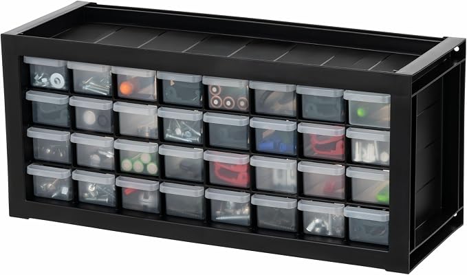 IRIS USA 32-Drawer Tool Organizer, Nuts & Bolts, Small Parts, Black | Wall mountable, Stackable, Hardware, Electronics, Teacher Toolbox, Small Parts, Nuts & Bolts, Screws