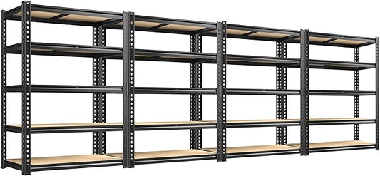 REIBII 2400LBS Storage Shelves 5 Tier Garage Shelving Heavy Duty Adjustable Garage Shelves, Utility Rack Shelf, Shelving Units for Storage Warehouse Pantry Closet, 35.5" W x 11.9" D x 72" H, 4 Pack
