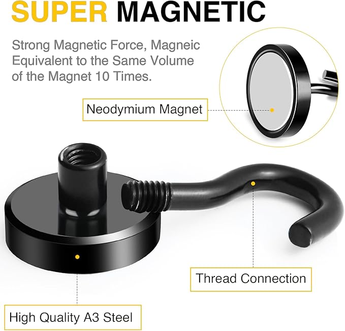 DIYMAG Magnetic Hooks 20pcs 50lbs Cruise Essentials 2026 Magnet Hook Black | Neodymium Heavy Duty Strong Magnets Hanging Ship Cabins Refrigerator Fridge Classroom Beach Vacation Kitchen Grills Home Tool