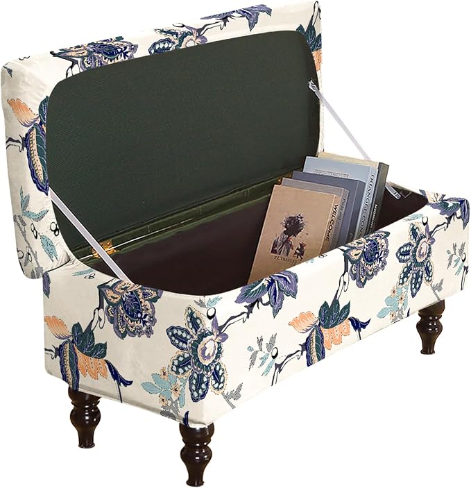 FUANGUI Ottoman Cover Slipcovers Rectangular Folding Stretch | Storage Bench Footrest Sofa Stool Covers Footstool Protector with Elastic Bottom, Removable Washable,Large