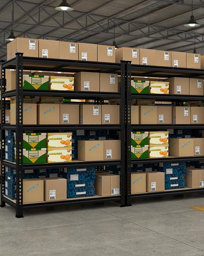 PrimeZone 5-Tier Garage Storage Shelves, Adjustable Metal Shelving, Black | 35.5"W x 12"D x 72"H, Heavy-Duty Metal Frame & Connectors, FSC MDF Boards, 2000 LBS Storage for Garage, Pantry, Closet