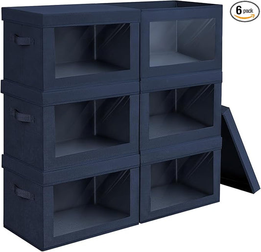 Homsorout Minimalist 6 Pack Large Fabric Storage Bins with Lids, Navy Blue, 14 Inch. - 6 Count, Ideal for Clothes, Books, CD, Bedroom, Living Room