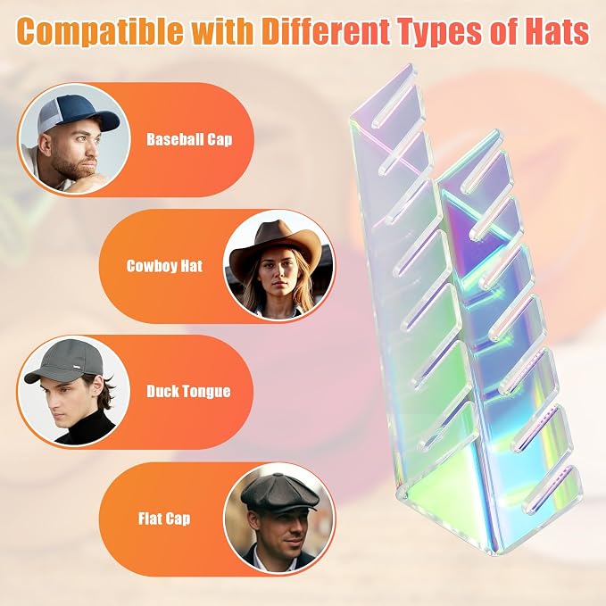 Hat Organizer for Baseball Caps Hat Rack Acrylic Hat Stand 2Pack No Install | Hat Storage for 14 Baseball Caps Closet Organization Hat Holder Display Baseball Cap Organizer for Closet, Bedroom, Dresser