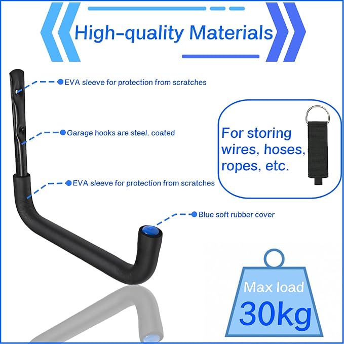 Heavy Duty Garage Storage Hooks, Wall Mount Garage Hanger & Organizer, 9.4Inch Storage Hooks for Garden Tools, Ladders, Bikes, Bulky Items, 6 Pack (‎16G-9.4inch)