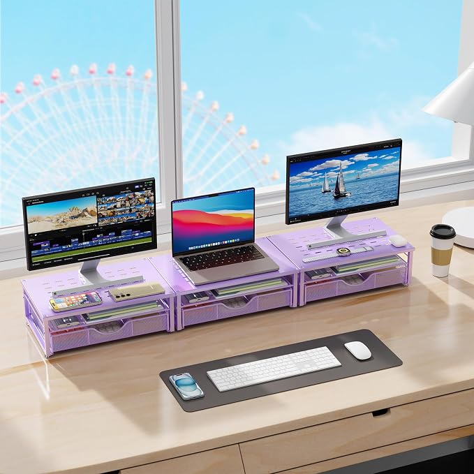 gianotter Computer Monitor Stand Riser, office organizer with Drawer, Office Organizers Storage for Classroom Office Supplies (Purple) | Desk Organizers and Accessories Desk Accessories & Workspace Desktop Organizers Storage for Printer Stand (Purple)