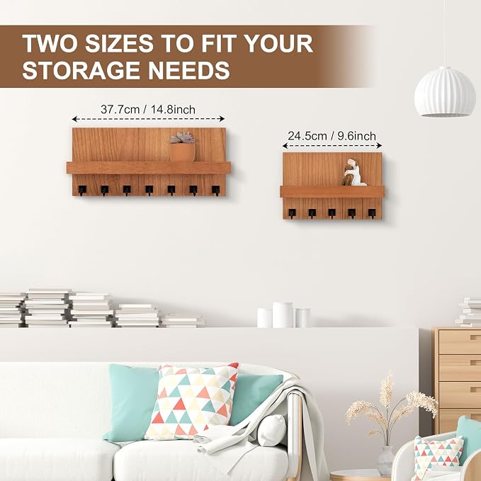 Key Holder for Wall, Decorative Key Holder with Shelf, Key and Mail Holder Wall Mount, Farmhouse Decor with 5 Key Hooks for Keys, Coats, ect.
