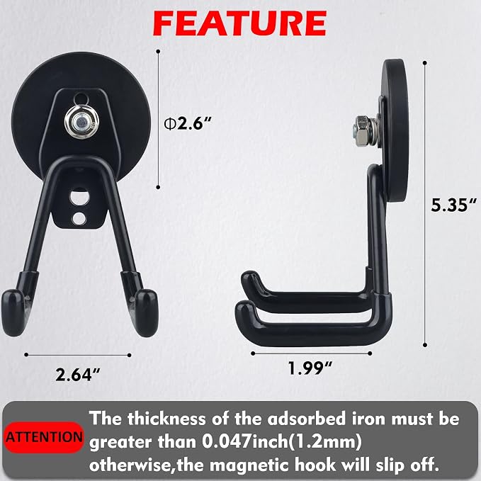 MUTUACTOR Powerful Magnetic Hooks,Anti-Slip Heavy Duty Magnetic Hooks for Hanging,4PCS Magnetic Mount Strong Metal Storage Hooks for Organize Garage Tools Power Drill Driver Tool Chest Locker