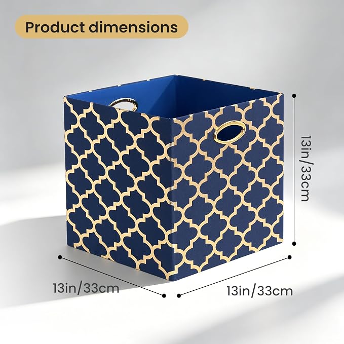 Posprica 13x13x13 Storage Cube Bins, Collapsible Storage Bins Fabric Storage Cubes Organizer Baskets Box Drawers for Shelves, Closet, Wardrobe, Bookshelf Blue/Gold Lantern, 4 Pack