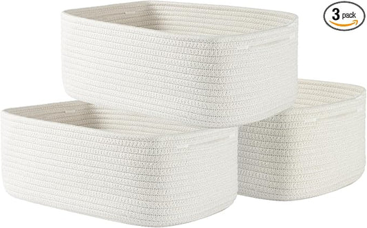 KALLAX Small Woven Storage Basket for Organizing, 13.5x9.5x5 inches, 3 Pack | Shelf baskets for closet organization, toy storage and home decor, Perfect as empty gift baskets for holidays, Off White