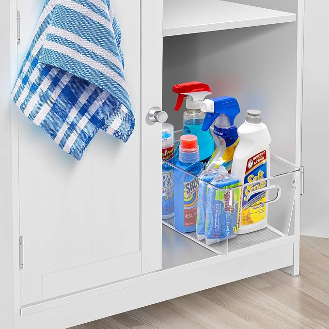 Sorbus Medium Clear Plastic Storage Bins for Shelves, Clothes, with Handle - Clear Storage Bins, Drawer, Shelf, Closet, Pantry, Fridge, Freezer Organizer Bins, Closet Organizers and Storage (4 pack)