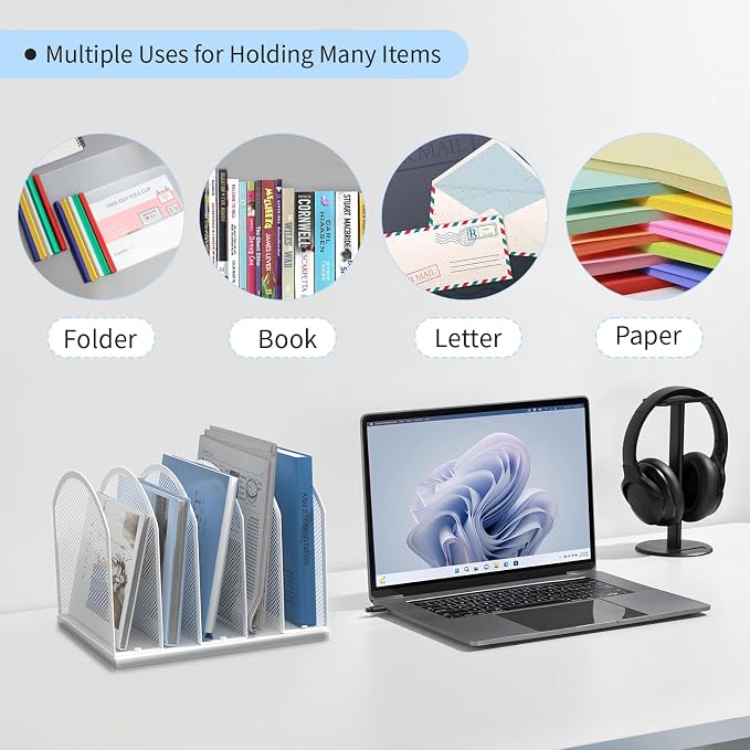 Gawerk 5-Section Vertical Desktop Organizer, 6-Section Mesh File Folder Stand Sorter for Office Home Classroom Organization