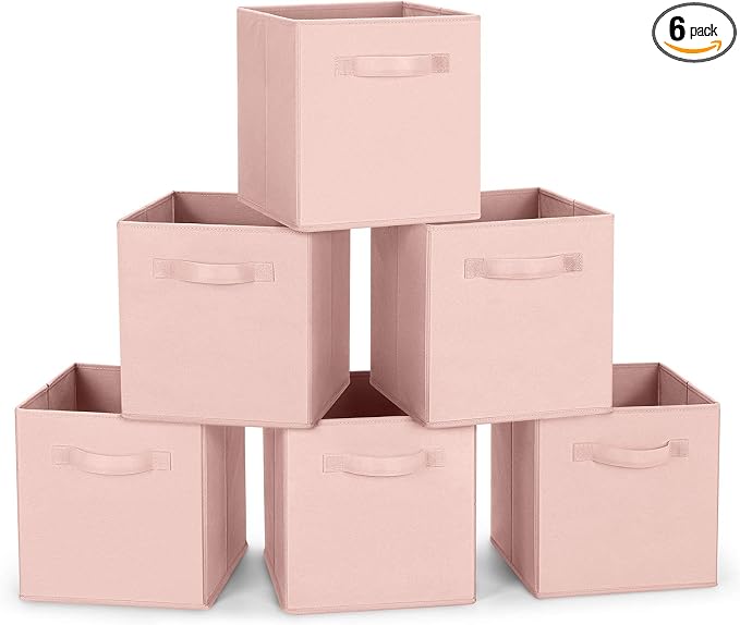 MaidMAX Fabric Storage Bins 10.5×10.5×11, Foldable Cloth Cube Storage Bins for Home Bedroom Closet Drawers Organizer, Pink, Set of 6 | Set of 6 Cloth Cube Storage Bins for Home Bedroom Closet Drawers Organizer Sturdy Handles for Easy Access
