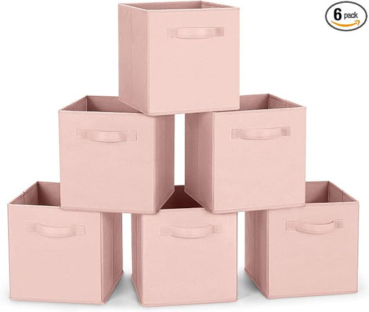MaidMAX Fabric Storage Bins 10.5×10.5×11, Foldable Cloth Cube Storage Bins for Home Bedroom Closet Drawers Organizer, Pink, Set of 6 | Set of 6 Cloth Cube Storage Bins for Home Bedroom Closet Drawers Organizer Sturdy Handles for Easy Access