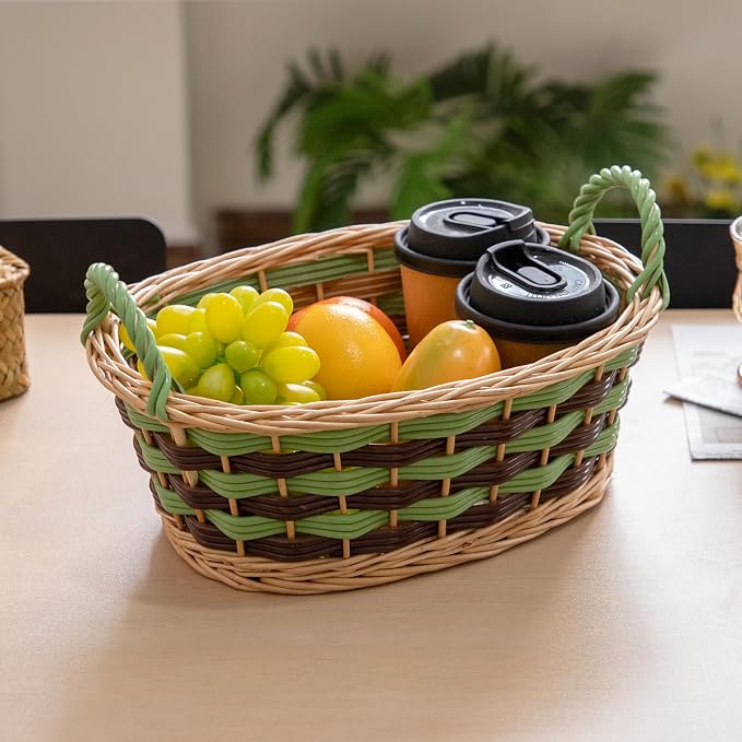 Kingwillow, Storage Basket, Oval-Shaped Woven Willow Basket with Handles, Suitable for Bedrooms, Kitchens, and Wardrobes. (Large Size)