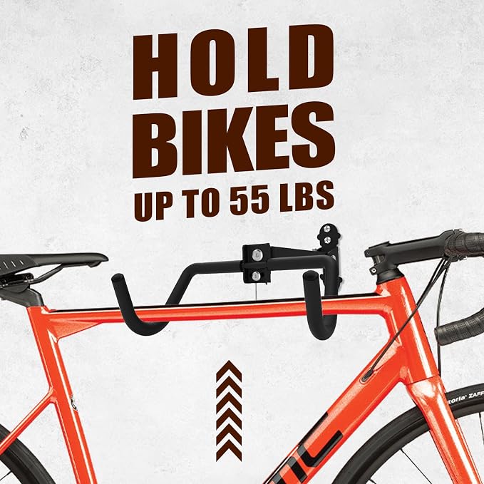 Bike Wall Mount Hanger, Garage Bike Rack for Indoor Bicycle Storage in Garage Home, Horizontal Bike Holder for Road Bikes, Mountain Bikes, Hybrid Bikes