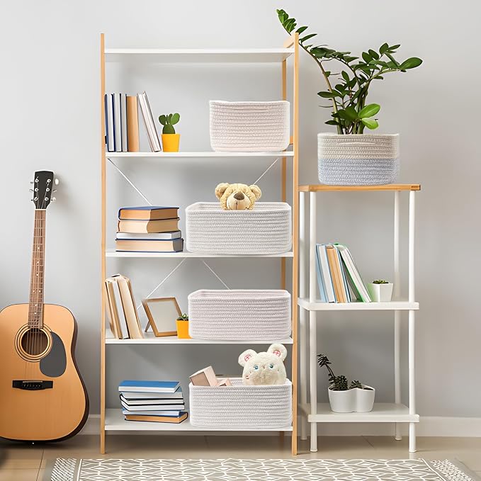 COMFY-HOMI 11.5"x7.5"x4.7" Storage Baskets for Organizing | Cotton Rope Woven Basket | Toy Storage Bin Box | Basket for Shelves, Closet Organizer Bin, Decorative Closet Shelf, 1 Pack