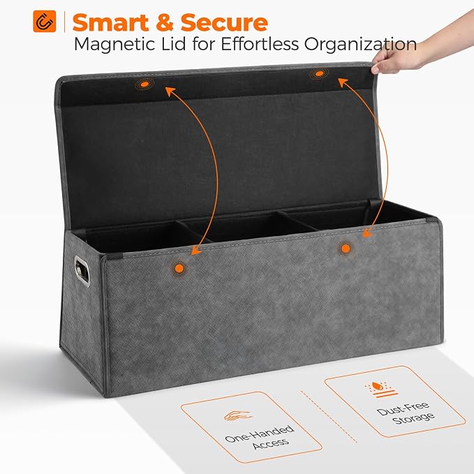 Fyzeoty Car Trunk Organizer for SUV and Sedan, Trapezoidal-Grey, 29.5 in | Tailored for Rear Seats, Silky Crosshatch Vegan Leather, XL, Magnetic Lid, Collapsible & Adjustable, Water‑Dust Resist