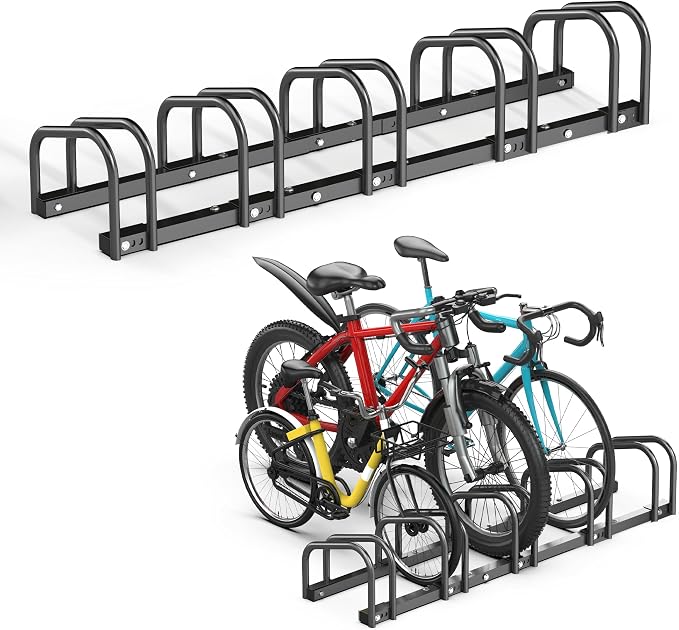 Bike Storage Rack for Garage, 5 Bikes Floor Bike Stand, Bicycle Parking Holder Stand for Indoor/Outdoor, Fit 22-28" Wheel Tire Width 2.1"