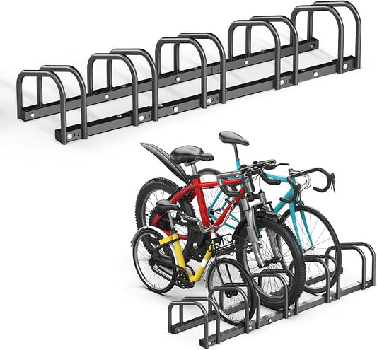 Bike Storage Rack for Garage, 5 Bikes Floor Bike Stand, Bicycle Parking Holder Stand for Indoor/Outdoor, Fit 22-28" Wheel Tire Width 2.1"