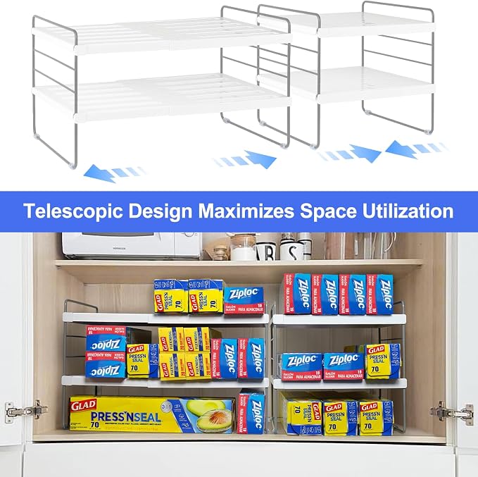 Cirhy Expandable Foil and Plastic Wrap Organizer, 3-Tier, 2-Pack | Adjustable Pantry Organizers and Storage , for Foil, Food Storage Bags and Wrap, Cabinet or Countertop Organization