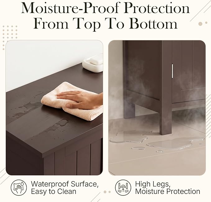 SUPER DEAL Modern Bathroom Floor Storage Cabinet with Adjustable Shelf and Double Door Rust Proof, Living Room Modern Home Furniture Storage Organizer Cabinet, Brown