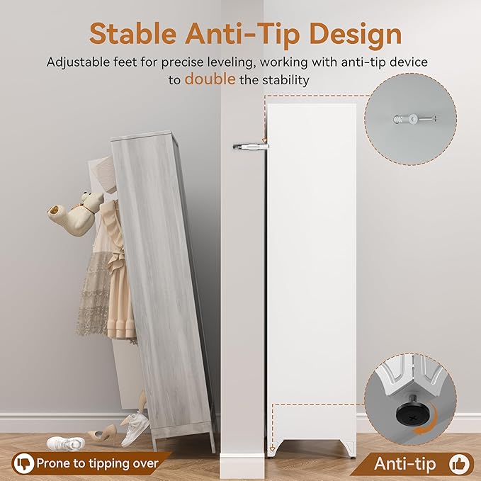Polup 71" Metal Armoire Wardrobe Closet with Doors and Adjustable Shelves | Tall Freestanding Wardrobe Cabinet for Clothes, Heavy Duty, Hanging Rod, Bedroom, Office, School, Employee, Garage, White
