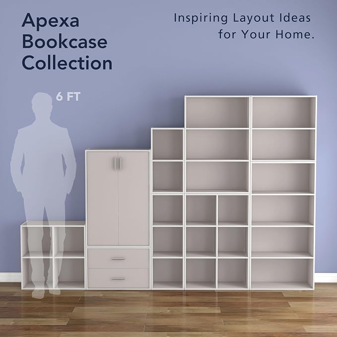 Homes: Inside + Out Apexa 4-Cube Storage Organizer Shelves, Stackable Wood Bookcase Fits Cubby Bins for Organization, Dorm Teen Room Decor & Home Office, Taupe Grey
