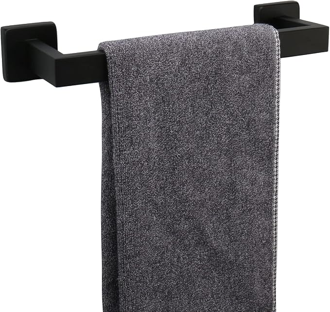 TocTen Bath Towel Rack - Square Base Thicken SUS304 Stainless Steel Towel Bar for Bathroom, Bathroom Accessories Towel Rod Heavy Duty Wall Mounted Towel Holder. (Black, 12)