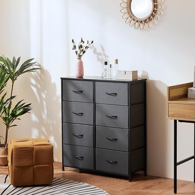 OLIXIS 8 Drawer Storage Dresser for Bedroom, Closet Organizers Units | Fabric Dresser with Wooden Top, Chest of Drawers Clothes Storage, Tower Cabinet, TV Stand Furniture, Grey