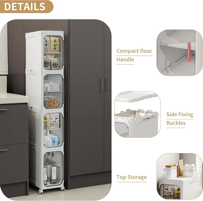 Narrow Slim Bathroom Storage Cabinet with Wheels, 2-Tier White | Tool Free Assembly, Adjustable Shelves, Fits for Narrow Spaces, Reinforced Stability, Magnetic Clear Door