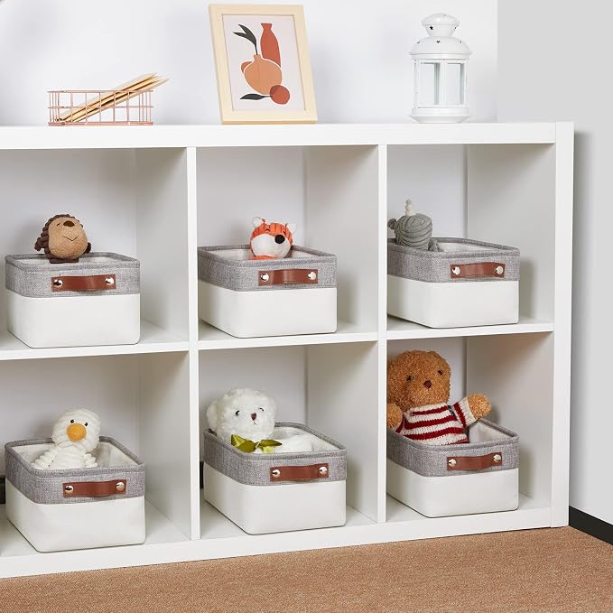 DULLEMELO Storage Baskets Bins for Organizing, Small Fabric Baskets for Shelves, Closets, Nursery, Home, Office, Empty Gift Baskets (6-Pack, Grey&White)