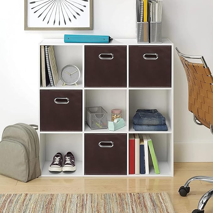 Fabric storage bins Cubes, Fabric Cube Organizer with Handle, Foldable Cube Bins for Cloth or Accessary Storage, 11x11x11, Set of 3, (Coffee)