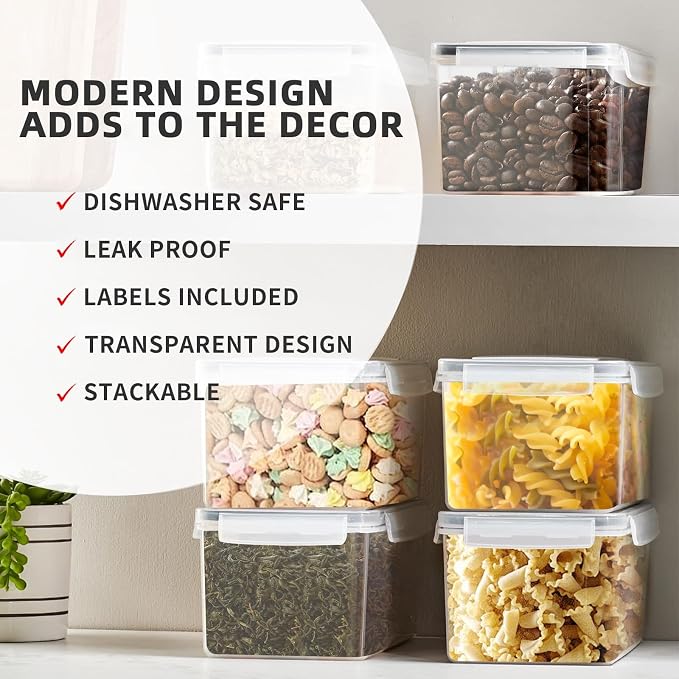 8pc 3.2L Airtight Canisters with Lids, Kitchen Dry Pantry Storage | 8pack 3.2L airtight canisters lock moisture out. Stackable bins hold all kinds of daily dry foods for kitchen pantry use