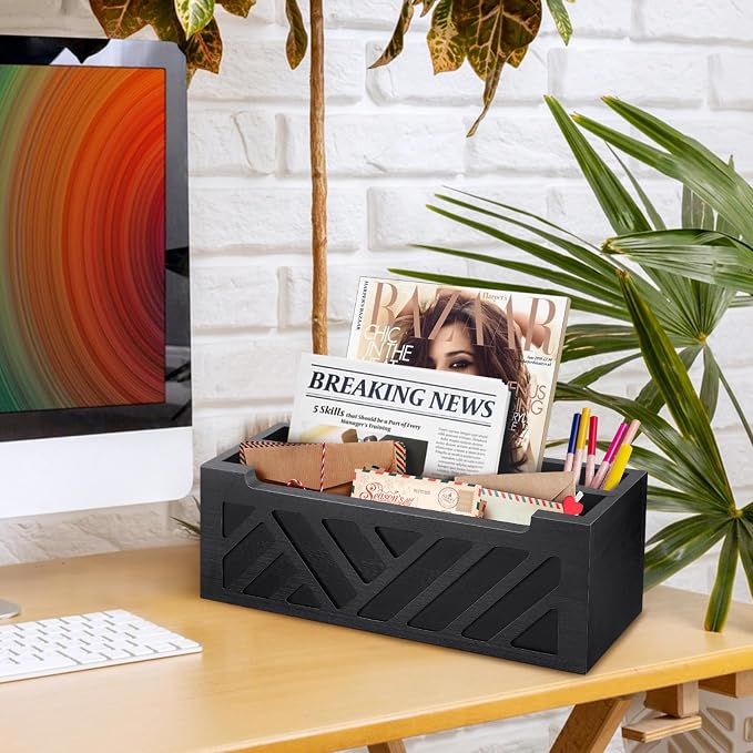 MINCORD Mail Organizer Countertop | Farmhouse Mail Holder with 2 Slots | Wood Mail Sorter Basket for Wall Table Desk | Envelope Bill Holder for Home Office Decor