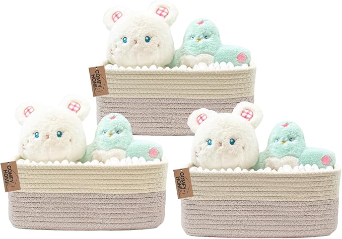 COMFY HOMI 11.5"x7.5"x4.7" Storage Baskets for Organizing | Cotton Rope Woven Basket | Toy Storage Bin Box | Basket for Shelves, Closet Organizer Bin, Decorative Closet Shelf, 3 Pack,