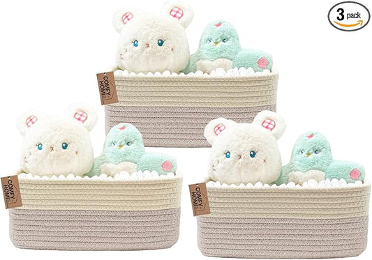 COMFY-HOMI 13" x 8.5" x 5.1" Storage Baskets for Organizing | Cotton Rope Woven Basket | Toy Storage Bin Box | Basket for Shelves, Closet Organizer Bin, Decorative Closet Shelf, 3 Pack