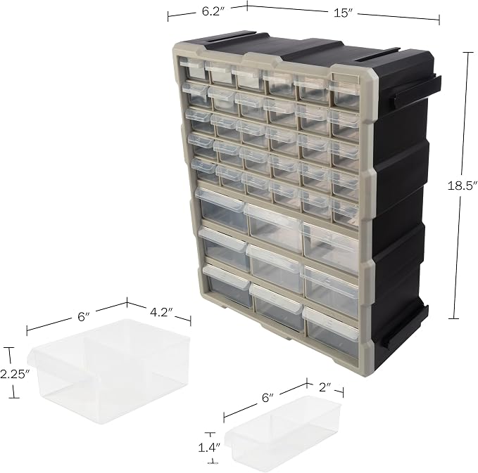 Stalwart 39-Drawer Plastic Small Parts Organizer, Black | Desktop, Tabletop, or Wall Storage Drawers for Organizing Hardware, Crafting Supplies, Garage, or Classroom