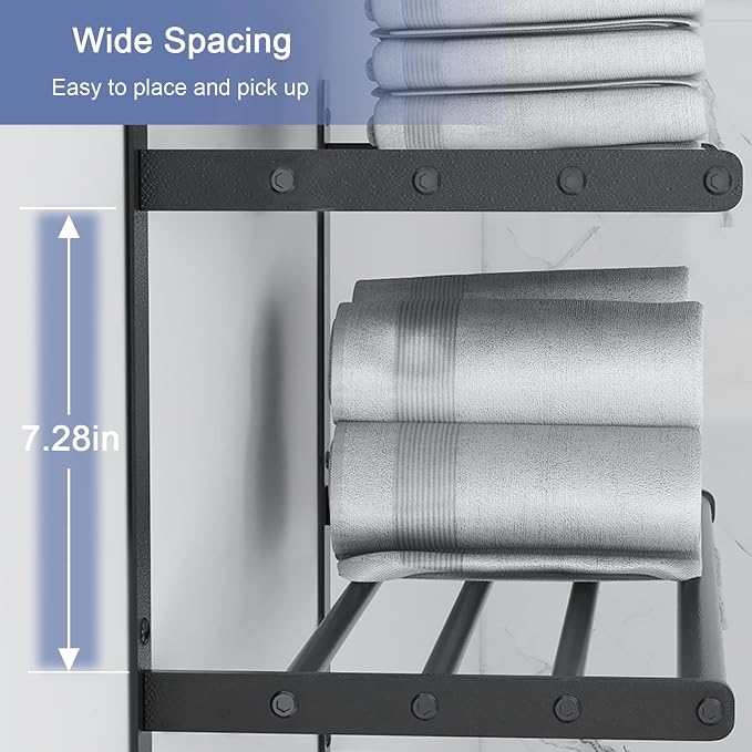 Bethom Bathroom Towel Rack with Bars, 24 Inch Towel Shelf, Brushed Nickel | 3-Tier Hotel Towel Racks for Bathroom Wall Mounted, Bath Towels Storage, Stainless Steel
