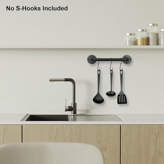 Livabber Industrial Pipe Towel Bar, Rustic Iron Decor Bathroom Hardware Towel Holder Accessory, Heavy Duty Wall Mounted Bath Towel Rack,Black (12 Inch)