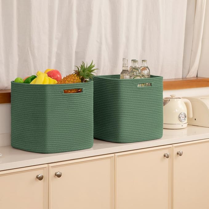 OIAHOMY Storage Cubes, 13 Inch Cube Storage Organizer, Collapsible Storage Bins, Baskets for Organizing, Storage Bins for Shelves-Green, 3-PACK