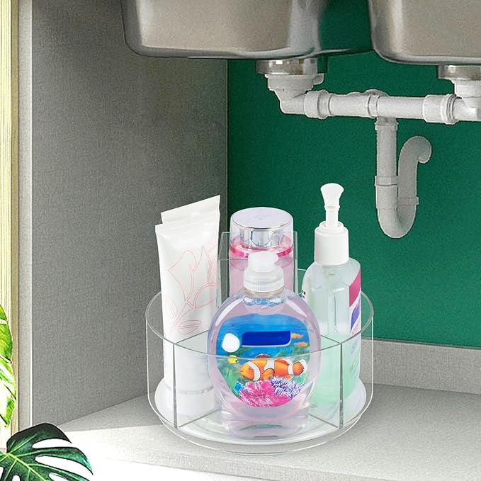 360° Rotating Makeup Organizer Clear Lazy Susan Organizer for Vanity, Cosmetic Display Cases for Bathroom Countertop, Makeup Storage Organizer, Desktop Dresser Sundries Storage Boxes