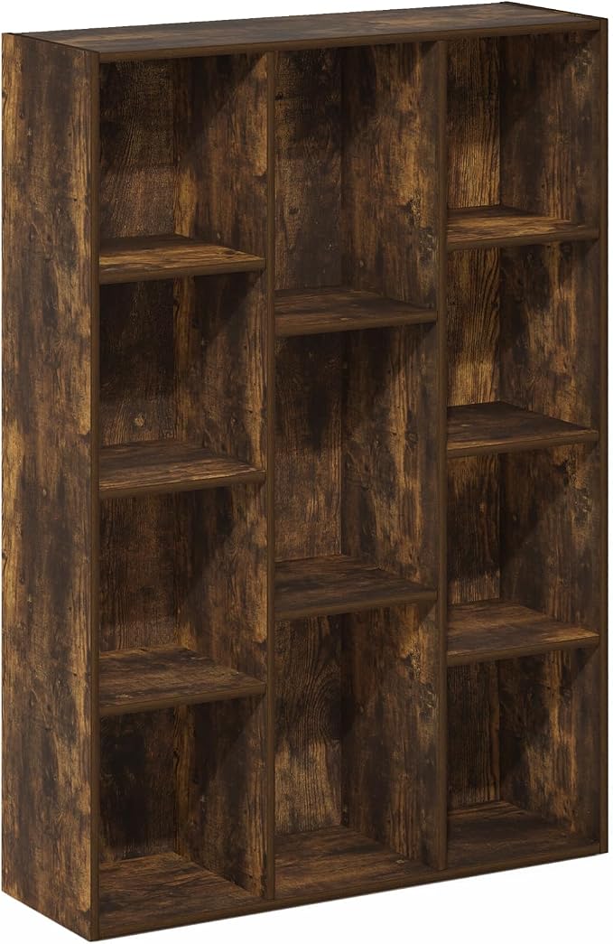 Furinno LUDER Book Shelf, 11-Cube Bookshelf, Reversible Bookcase, 9.4 x 29.1 x 41.7, Easy Assembly, for Living Room, Bedroom, Home Office, Amber Pine