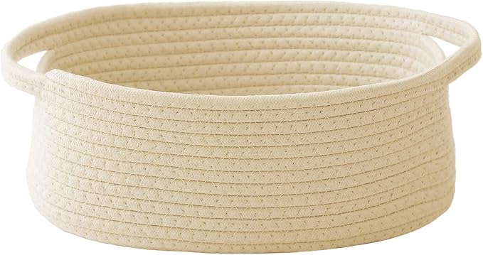 JMvicyroam Small Woven Basket, Empty Gift Basket, Beige/1 Pack | Small Gift Basket, Cotton Rope, 12 x 8 x 9 in, Handles, Includes Ribbon and Bag, Birthday Gift Basket